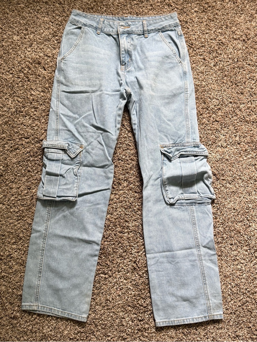 SHEIN Light Blue Straight Cargo Jeans